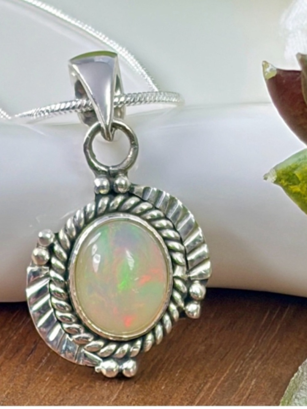 Sterling Silver 925 Ethiopian Opal Pendant Southwest Well Made New Colorful